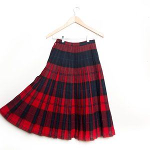 Vintage 1960's 70s Pendleton Wool Plaid Skirt Wool Red Navy Blue Pleated